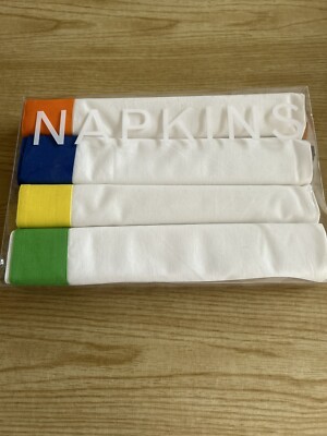 THE WHITE BARN CANDLE COMPANY MULTICOLORED TRIMMED NAPKINS- SET OF FOUR (4)