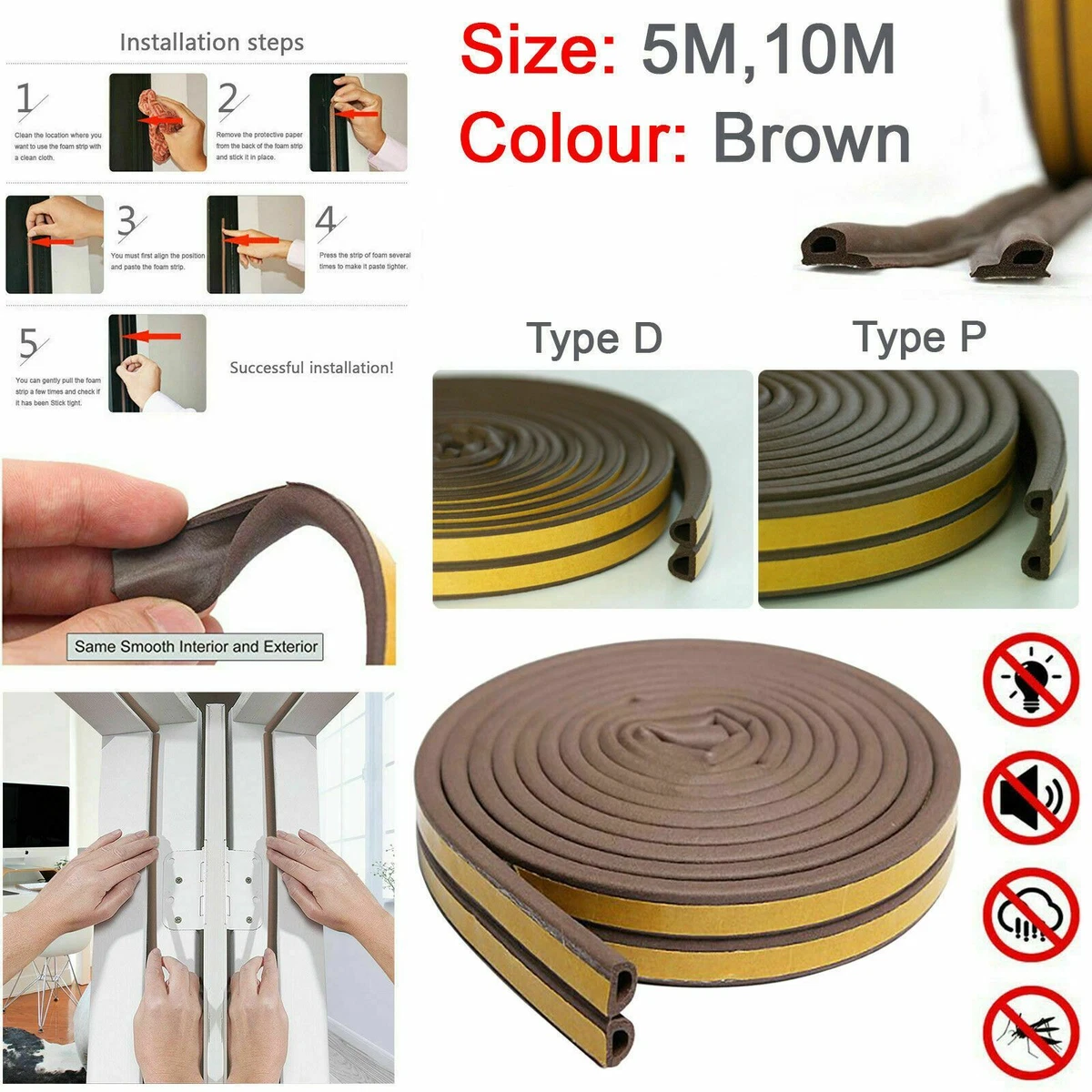 5M Door and Window Sealing Strip Self Adhesive Foam Seal Tape