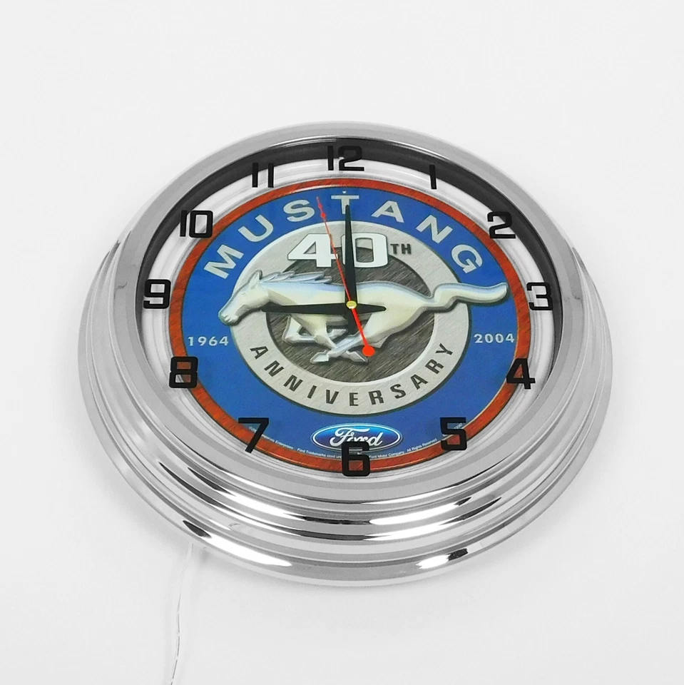 18" Ford Mustang 40th Anniversary 1964-2004 Metal Sign Designed White Neon Clock - Image 4 of 4
