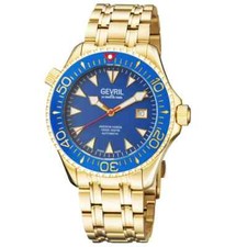 Gevri Men's 48805 Hudson Yards 43mm Gold Tone Blue Dial Swiss Automatic Watch