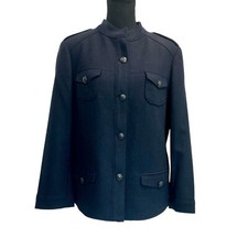 Brooks Brothers Navy Blue Military Blazer Button Jacket Solid Wool Women Size 14