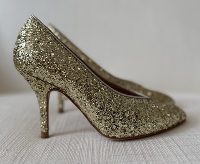 L K Bennett Robyn Heels Gold Coarse Glitter Size 35 NEW WITH BOX