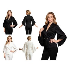 Women Jacket Solid Color Blazer Outerwear Button Elegant Workwear Banquet Coat
