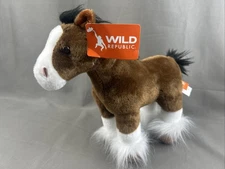 Wild Republic BUD Clydesdale Horse Brown Black Mane Plush Stuffed Animal NEW NWT