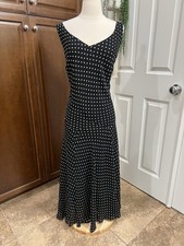 Y2K Jones New York Women 100% SILK Black Polka Dot Maxi Dress Sz 18W