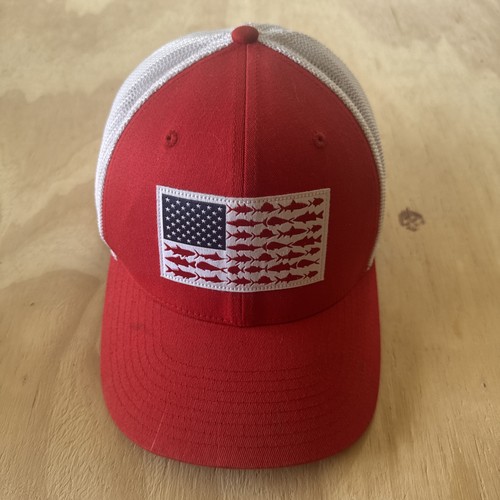 Columbia American Flag Flexfit Fishing Themed Baseball Cap
