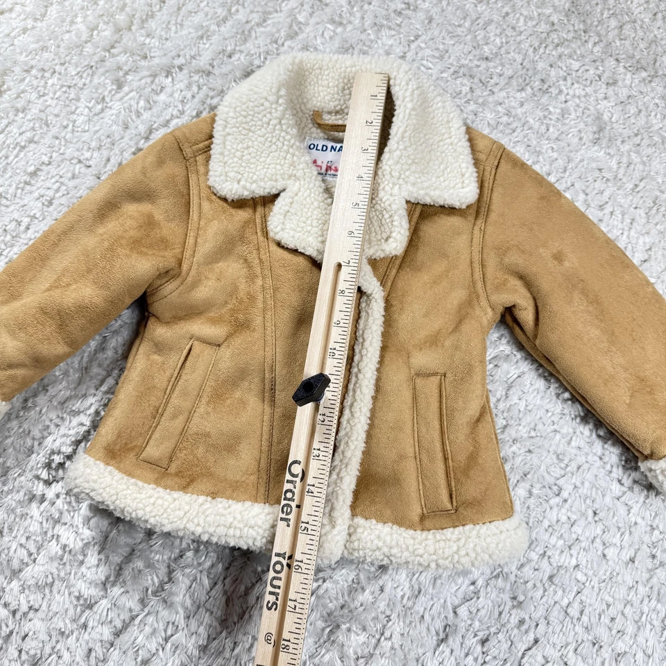 Old Navy Jacket Toddler Girls 2T Tan Sherpa Lined Faux Suede Equestrian Luxury - Image 3 of 4