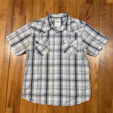 Levis Pearl Snap Shirt Mens L Standard Fit Cowboy Western Classic Blue Check