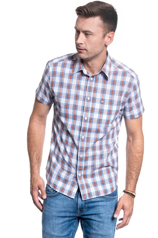 Wrangler 1 PKT Button Down Plaid Shirt Shirt Mens Medium Short Sleeve White