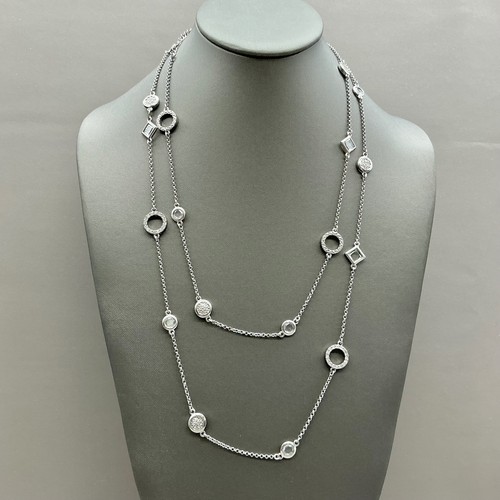 Lia Sophia Necklace Silver Tone Crystal Circle Station Long Adjustable 48"