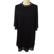 Zara basic black chiffon dress M touch of silver fully lined knee length