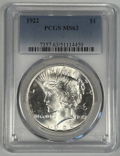 1922 Peace Silver $1 Dollar Coin PCGS MS 63