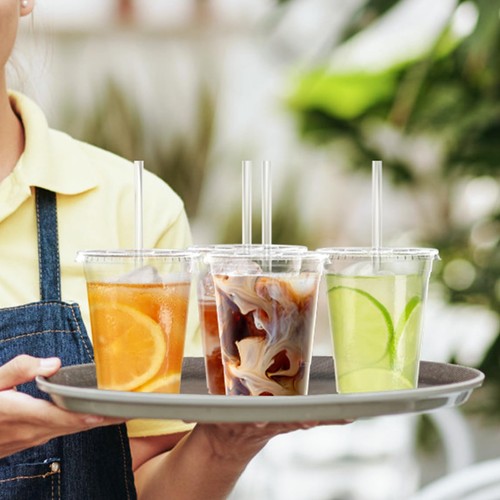 Paquete de 100 vasos de plã¡stico trasparente de 16 oz con tapas y pajitas v... - Foto 7 di 7