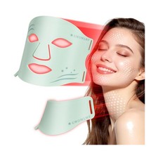 LED Face Mask Light Therapy with Neck, 7-Color Skin Care Mask for Home Use, R...