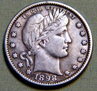 1898 Silver Barber Quarter US 25 Cent - EF / XF Details - Lot 1648