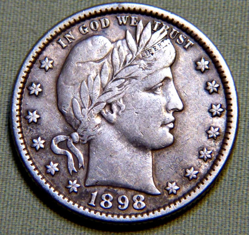 1898 Silver Barber Quarter US 25 Cent - EF / XF Details - Lot 1648