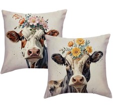 Cow Throw Pillow Covers 18 x 18 Inch Nature Theme Cushion Covers Art Home Dec...