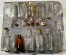 Lot of 13 Clear & Amber Vintage Bottles - See Description For More Details