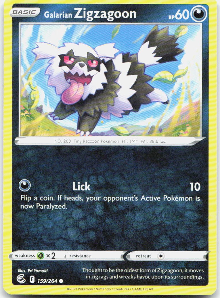 Galarian Zigzagoon 159/264 Common Fusion Strike Pokemon Near Mint