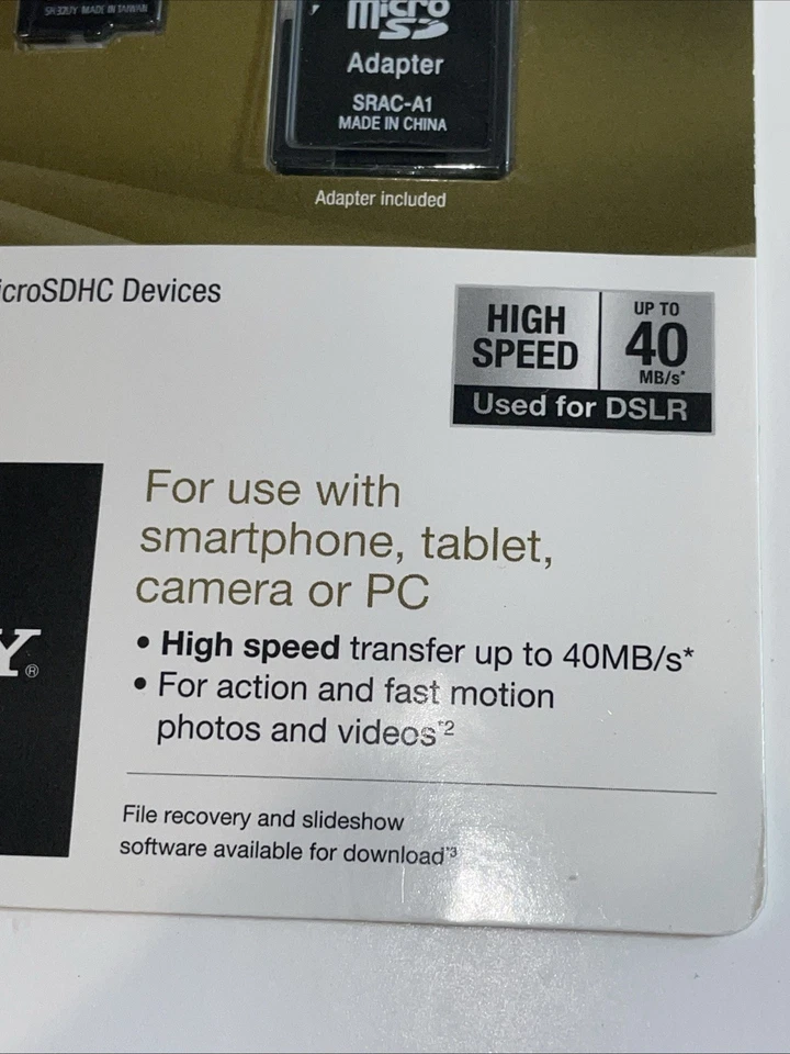 Sony 32GB, High Speed 40MB/s - microSDHC UHS-I DSLR Memory Card New In Package - Image 3 of 4