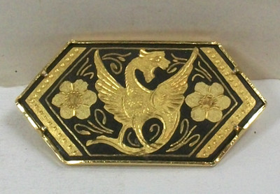 Vintage Gothic Golden Dragon Pin Mythic Griffin Monster Bird Damascene  Brooch