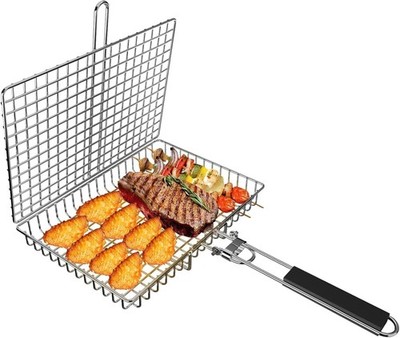 Fischgrillkorb, faltbarer tragbarer Edelstahl-BBQ-Grillkorb für Fisch, Gemüse, G