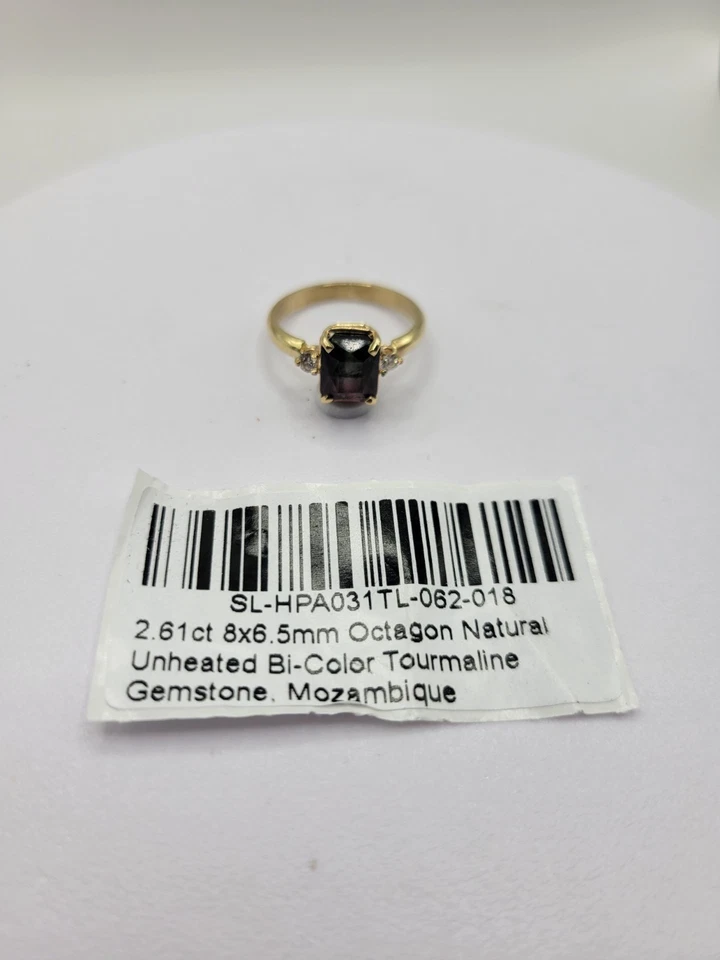 Natural Bicolor Tourmaline and diamond ring solid 14k yellow gold - Image 3 of 4