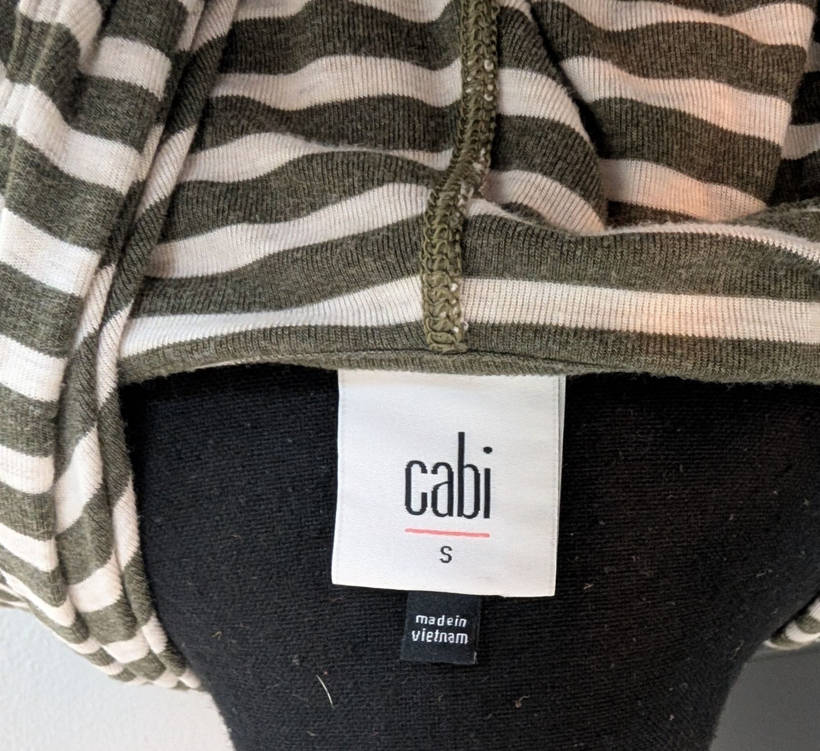 Cabi Playoff Hooded Blouse Lightweight Green and White Striped Hoodie Style 5731