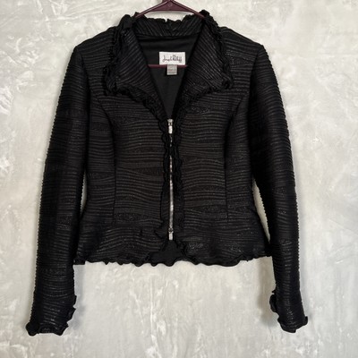Vintage 1990s Black Joseph Ribkoff Shimmer Ruched Horizontal Jacket Size 6 Y2K