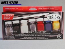 TESTORS PAINT HOUSEHOLD GLOSS ENAMEL KIT 6 COLORS thinner brush 9115 TES9115