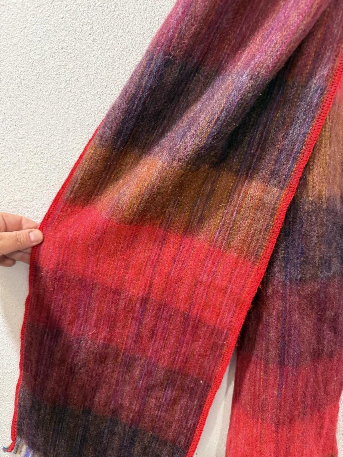 Alpaca Wool Blend Scarf Made in Ecuador Red Multi-Color Andean Boho Wrap Soft