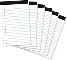 6 Pack 180 Sheets 5X8 Legal Pads, College Ruled White