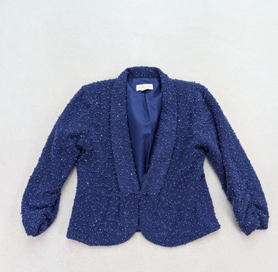 Erin London Women's Blazer Jacket Size M Purple Textured 3/4 Sleeve