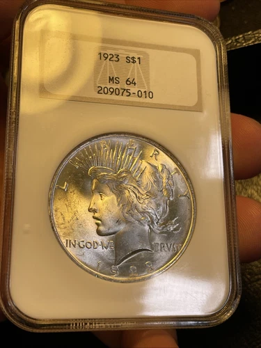 1923 $1 NGC MS 64 OLD FAT HOLDER ~ VERY HIGH-END NEAR GEM SILVER PEACE DOLLAR