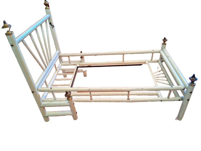 Antique Vintage White Wood Wooden Victorian Folding Doll Bed & Mattress & Pillow