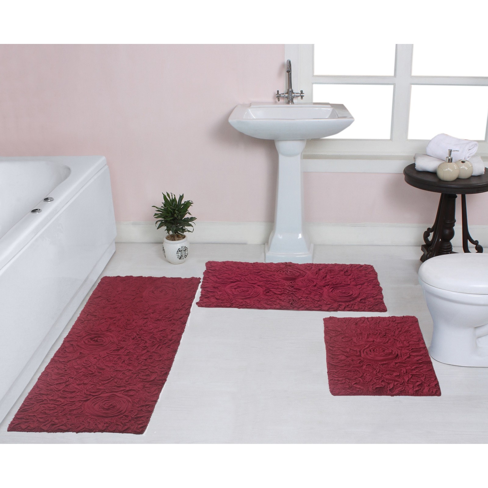 Bell Flower Collection 100% Cotton Non-Slip Bathroom Rug