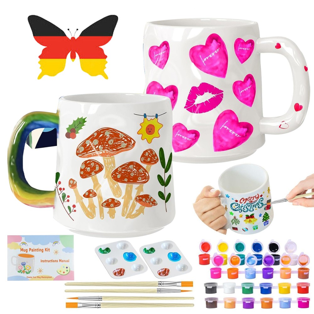 Keramik Mug Bemalen Set - Mug - Frohe Weihnachten - Merry Christmas - Geschenk