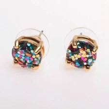 Kate Spade Glitter Blue Multicolor Round Gold Gumdrop Stud Earrings Small