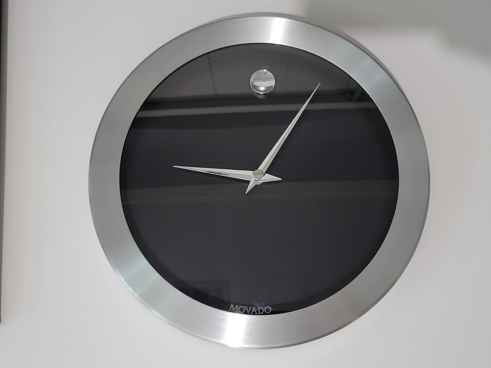 MOVADO Large 12'" Wall Clock Brushed Aluminum Frame w/Black Face Discontinued