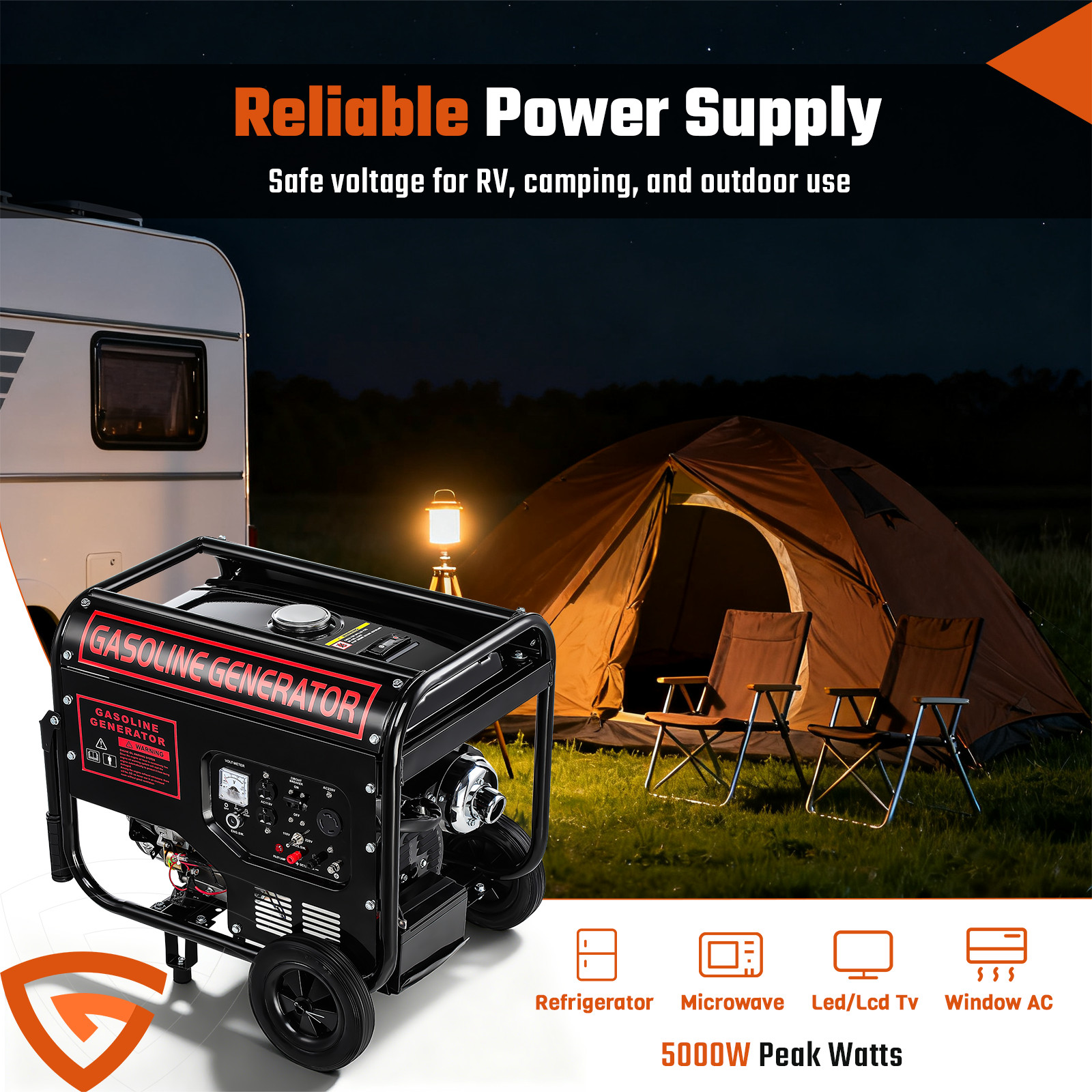 5000W Gas Inverter Generator Electric Start 274cc OHV Engine 110V 220V Dual Volt