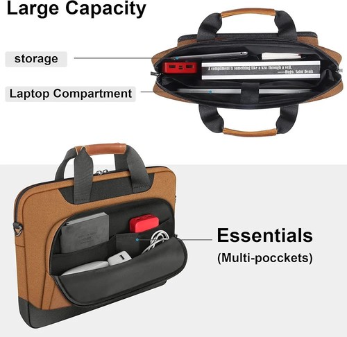 DOMISO 17-17.3 Inch Laptop Shoulder Bag Sleeve Case with Strap Brown - Afbeelding 4 van 6