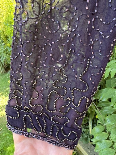 ROMAN Originals UK 12 Layering Top Front Clasp Black Sheer Shoulder Pads Beads - Picture 7 of 17