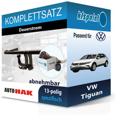 AUTO HAK Anhängekupplung abnehmbar und TOWTEC E-Satz 13polig für VW Tiguan 16-