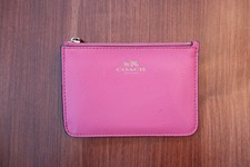 Coach Pink Leather Card Case With Keyring