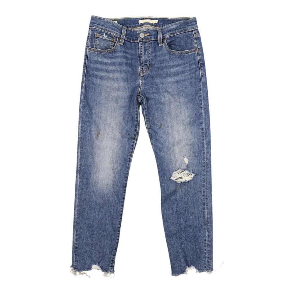 Levis Jeans Womens 26 Blue Denim Boyfriend Cropped Premium Zip Fly Size 26x24