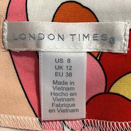 London Times size 8 shift dress floral psychedelic 70’s pattern 3/4 sleeves new - Picture 4 of 9