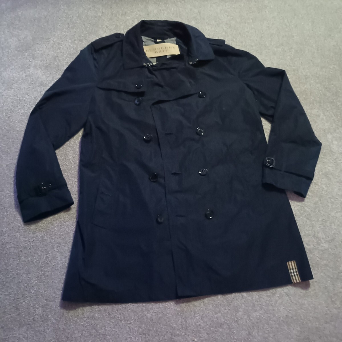 Burberry' Brit Mens Navy Blue Raincoat Double Breasted Trench Mac XXL VGC