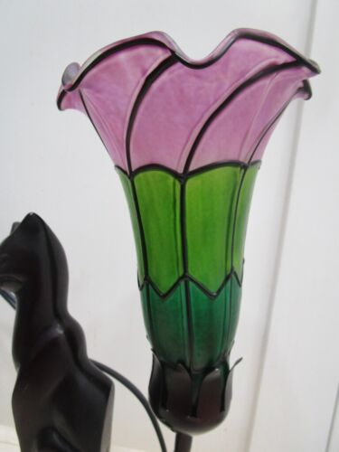 Metal Egyptian Cat Lamp With Tiffany Style Shade - It Works - Picture 3 of 4