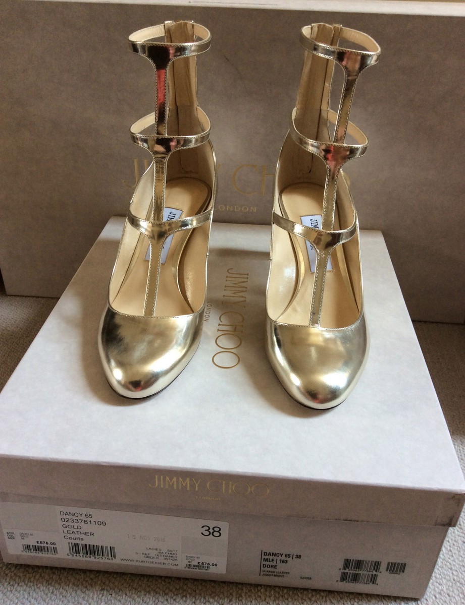 JIMMY CHOO DOLL Gold Mirror Leather Caged pumps 38 | eBay