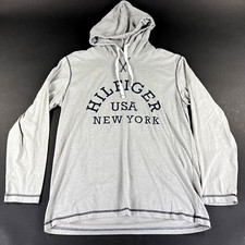 Tommy Hilfiger Heather Gray Soft Thun Hoodie Sweatshirt Large USA New York EUC